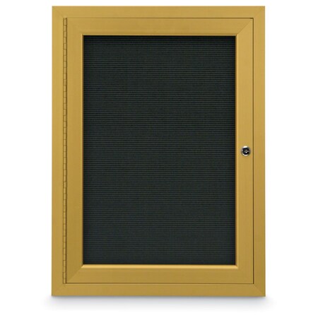 United Visual Products 24"x36" 1-Door Enclosed Outdoor Letterboard, Header, Black Felt/Gold UV1175HD-GOLD-BLACK